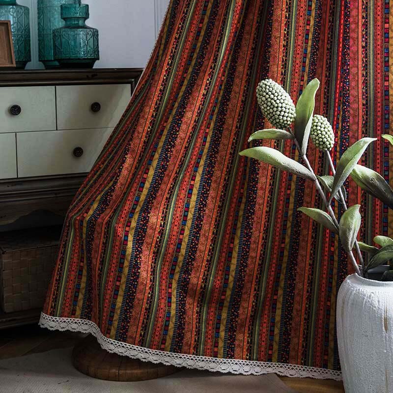 Boho røde gardiner til soveværelse stue luksus marokko etnisk stribet bomuld linned rør gardiner køkken karnap gardiner