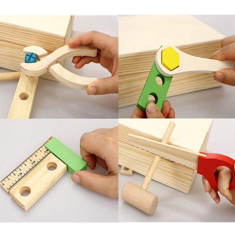 Wooden Tool Toys Pretend Play Tool box Accessories... – Vicedeal