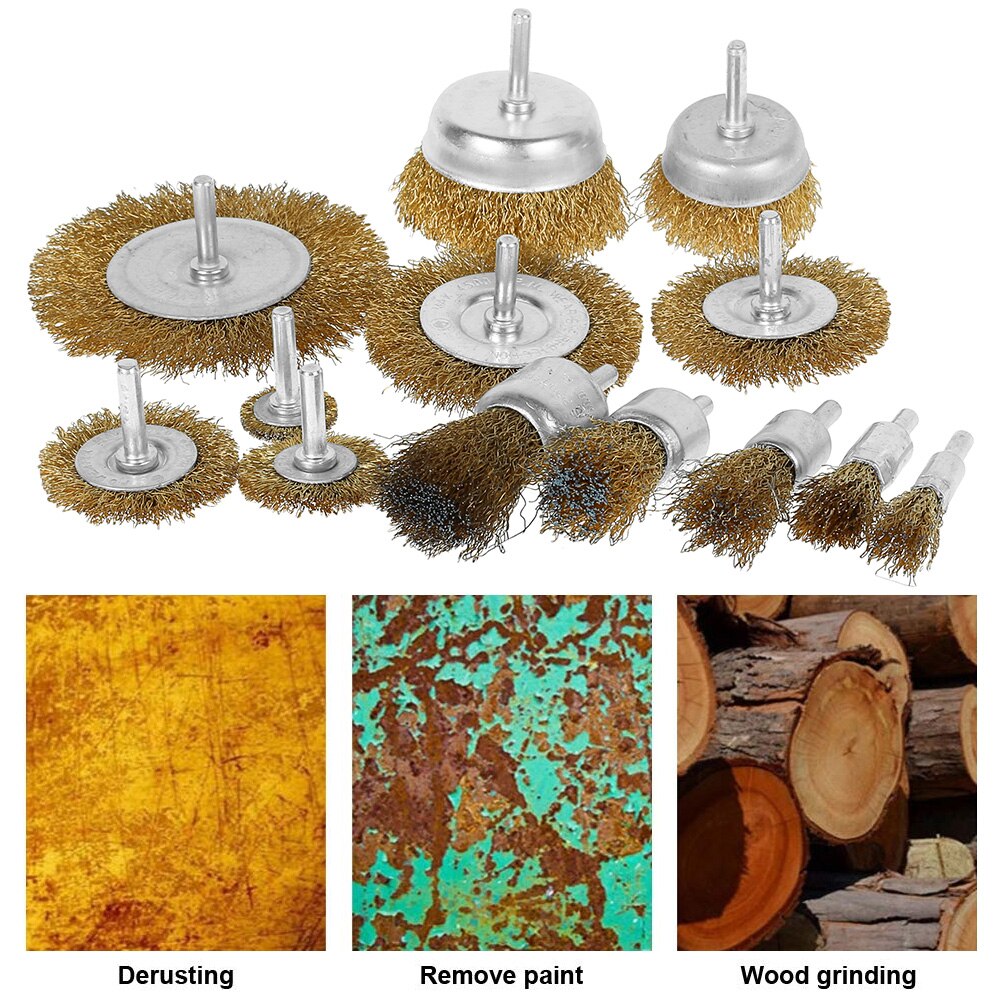 Wire Brushes Drill Bit Set Steel Wire Wheels Brushes Drill Rotary Polishing Dremel Rotary Tools Metal Rust Removal Brush Set