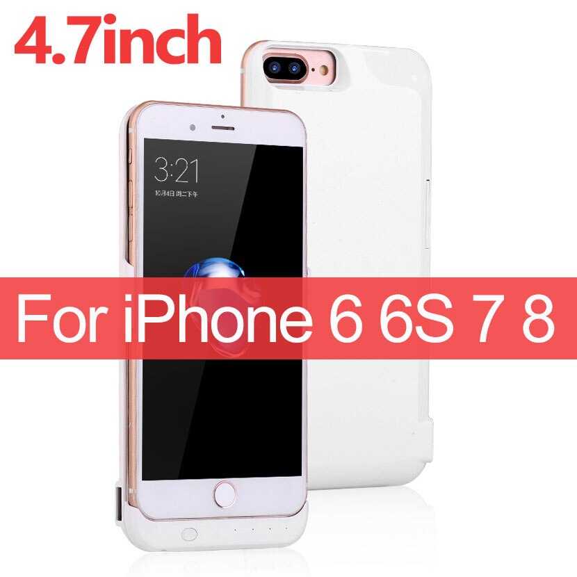 10000mAh Portable External Battery For iPhone 6 6S 7 8 Phone Battery Case For iPhone 6 Plus 6s Plus 7 Plus 8 Plus Charging Case: 4.7inch White