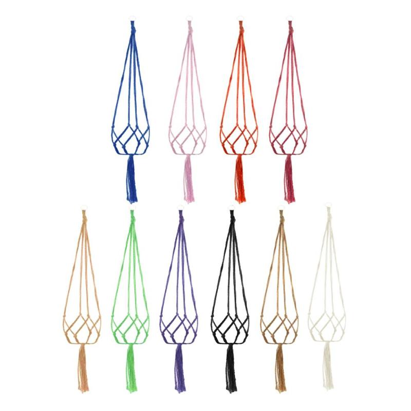 1pc Green Hanging Basket Net Bag Handwoven Knotted Flowerpot Decor Plant Garden Handmade Hanger Rope Macrame Home Cotton Li S4J6