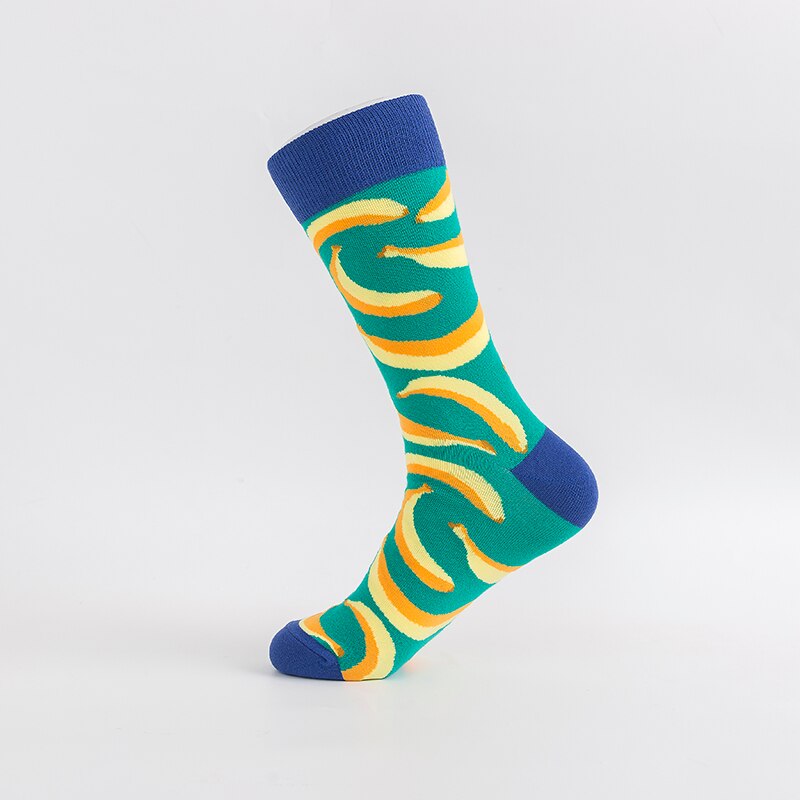 MODA MULAYA Happy Socks Women Men Pineapple Novel Rocket UFO Banana Football Cotton Funny Stock Wedding Christmas Outside: Banana