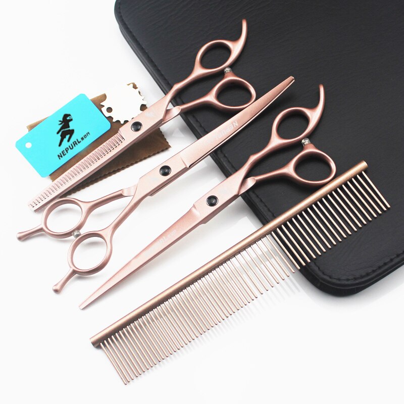 7.0inch pet grooming scissors set straight cut teeth cut fish bone scissors prt grooming
