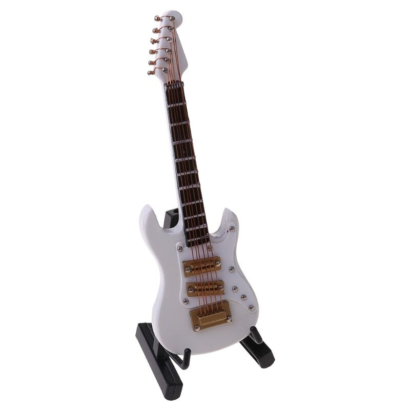 1 pc 10cm miniature elektrisk guitar replika med kassestativ musikinstrument model: Hvid