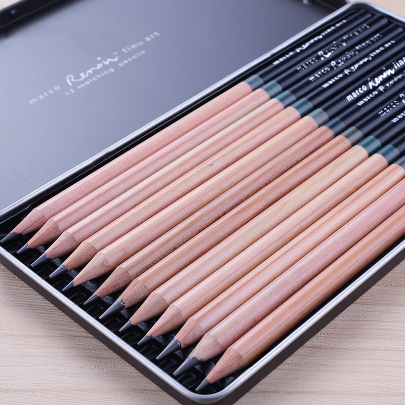 Premium 12 Gray Level 2H-8B Wooden Lead Pencils for Sketching Drawing Painting Art Supplies with Metal Box