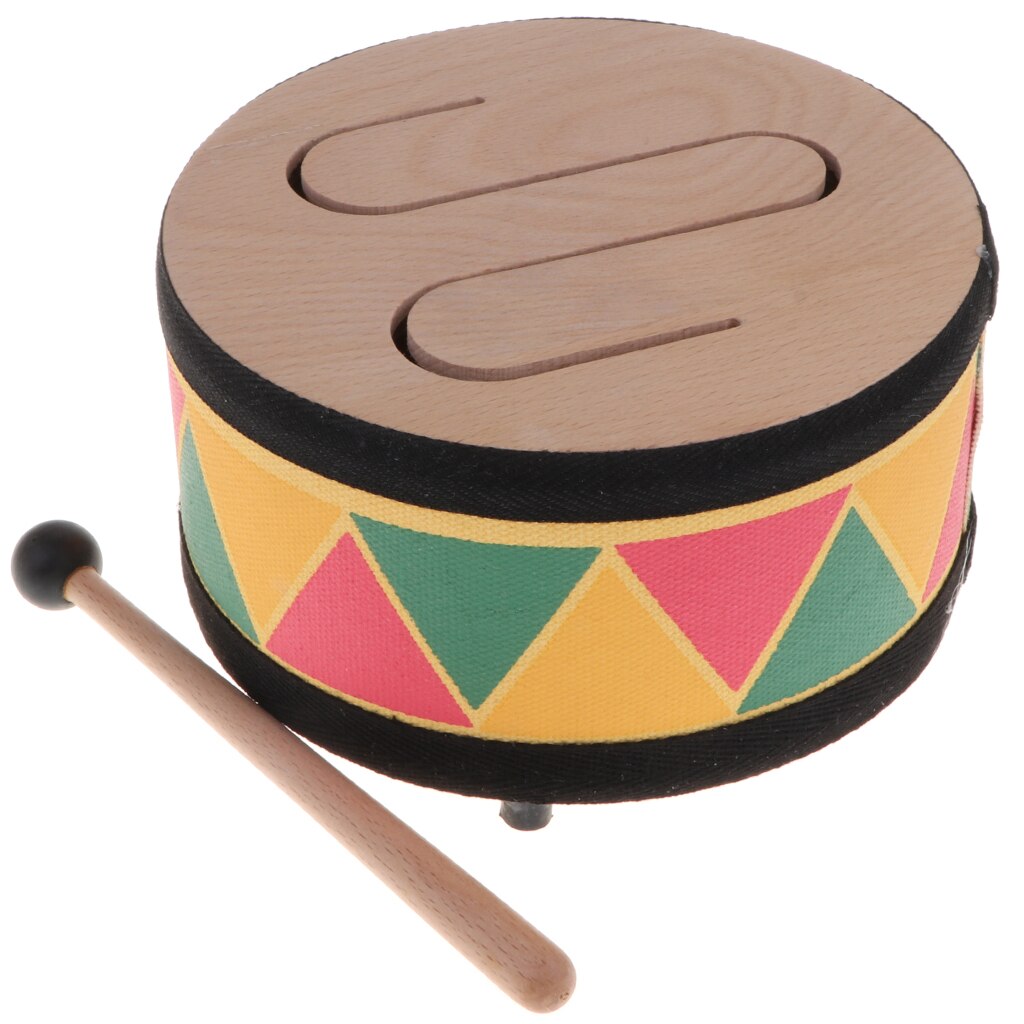 Instrumento de percusión de tambor redondo de tres tonos de madera, Juguete Musical para niños,