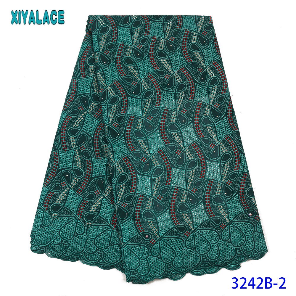 Afrikaanse Kant Stof Kant Zwitserse Voile Kant In Zwitserland Blauwe Stof Met Stenen Voor Vrouwen Jurken KS3242B: Picture 2