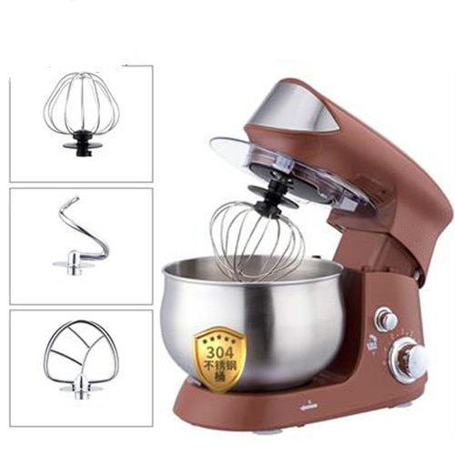 3.5L Stainless Steel Bowl Electric Stand Food Mixer Cream Blender Knead Dough Cake Bread Chef Machine Whisk Eggs Beater EU: Brown