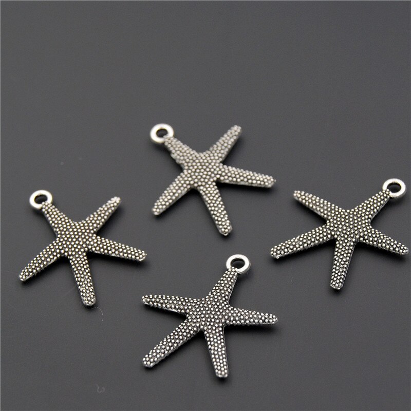 30 pçs cor de prata mar animal estrela do mar charme diy artesanal artesanato estrela para fazer jóias a2305