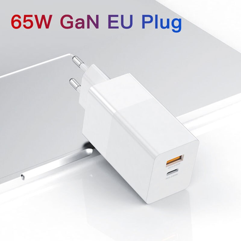 65w adaptador gan carregador pd usb carregamento rápido para xiaomi iphone 12 samsung celular quik carga 3.0 tipo-c carga eua ue plug: White EU GaN Charger