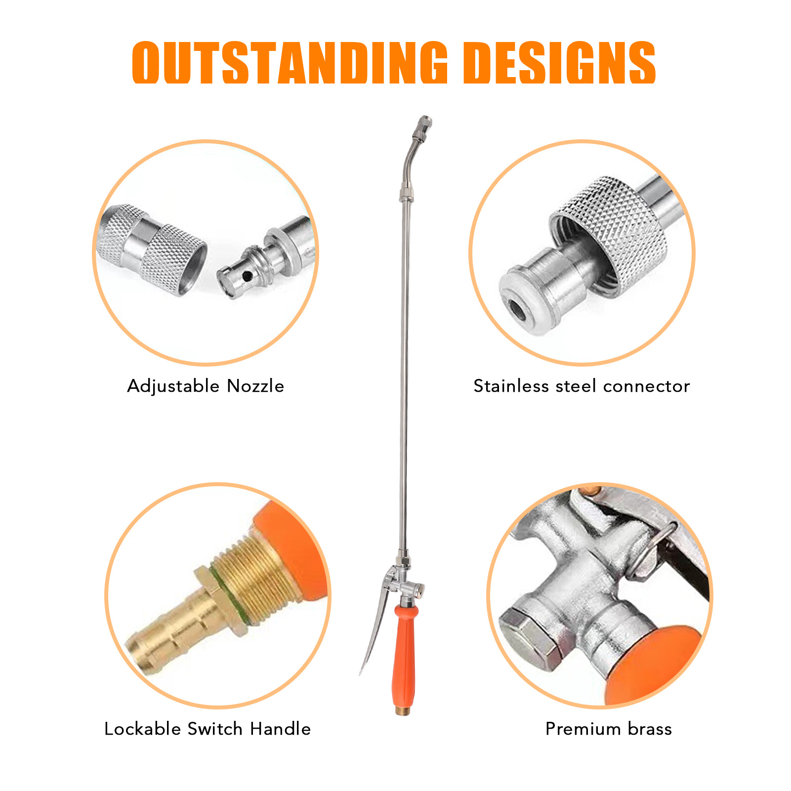 Varita rociadora ajustable de acero inoxidable con boquilla de cobre, varilla rociadora para plantas de riego de jardín, limpieza de automóviles