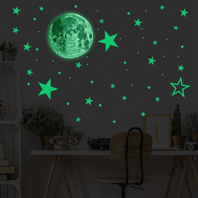 435 PCS Moon Wall Stickers Glow In The Dark Moon Wall Stickers Wall Stickers Luminous Sticker Self-Adhesive Luminous Stars