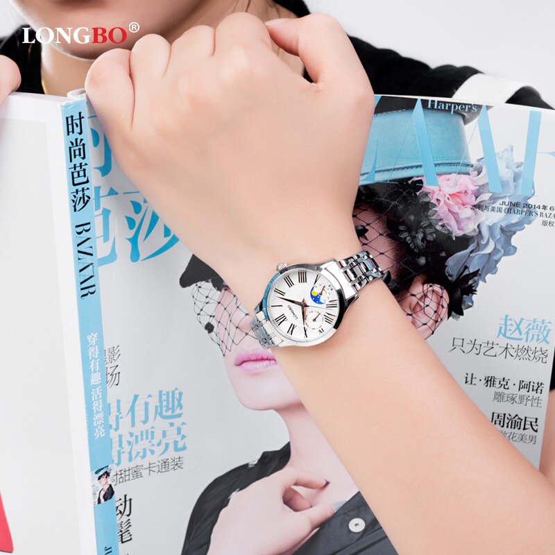 Longbo Quarzuhr Liebhaber Uhren Frauen Männer Paar Analog Voller Edelstahl Geschäft Armbanduhren lässig Gold 1/stücke