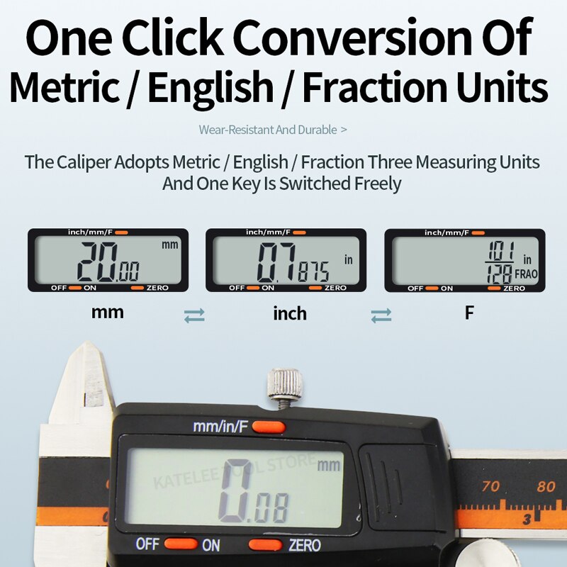 Fraction Digital Caliper Digital Micrometer Ruler Stainless Steel Gauge Vernier Calipers Instrument Measuring Tools Calibrator