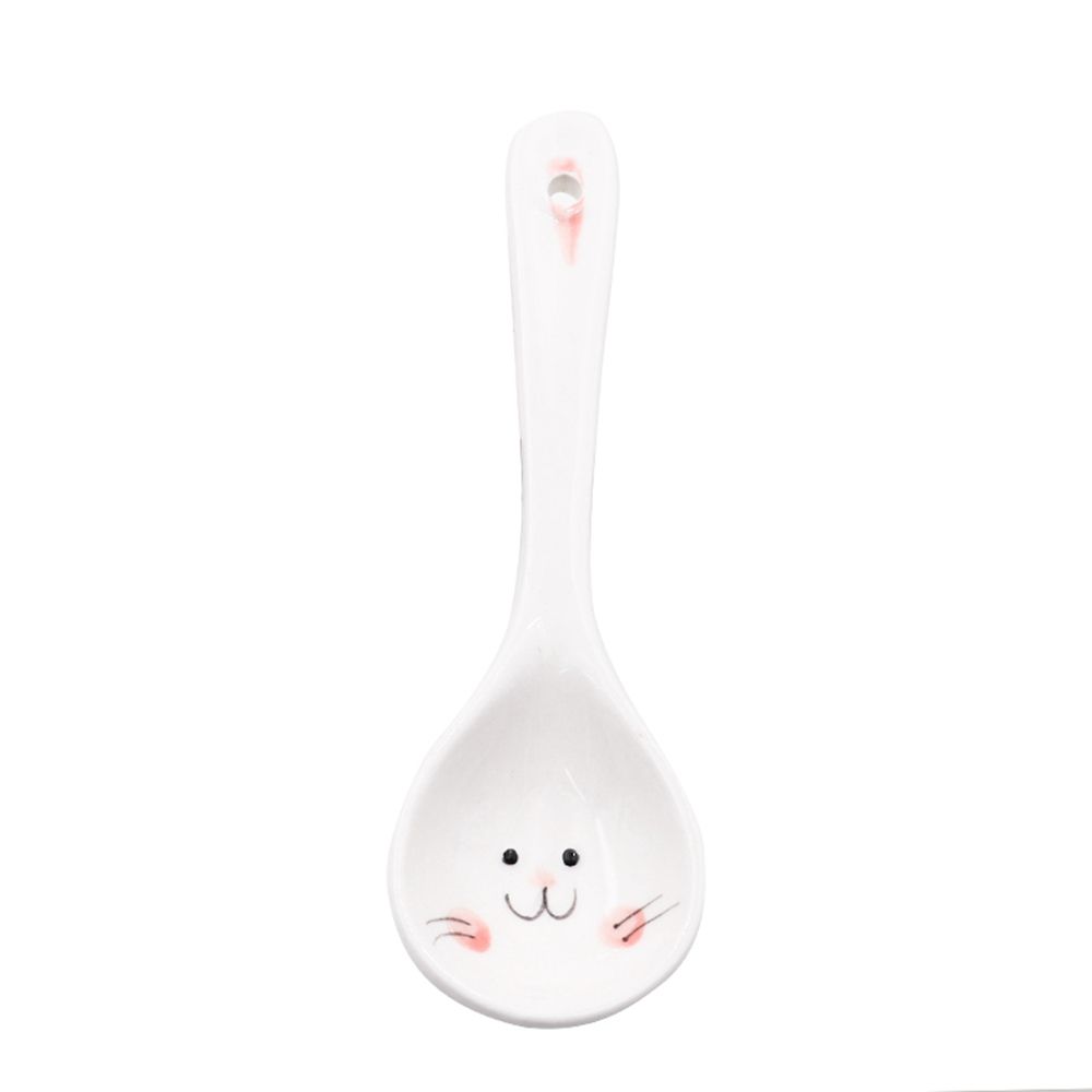 1PC Cute Cartoon Animals Cat Ceramic Spoon For Girls Boys Porridge Soup Spoon Home Restaurant Kitchen Tableware: D