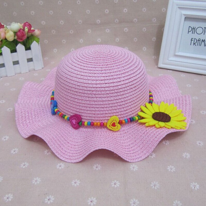 1 Uds Falbala de sombreros de sol para niños Primavera Verano playa sombrero de paja 52 cm circunferencia de la cabeza de 6138