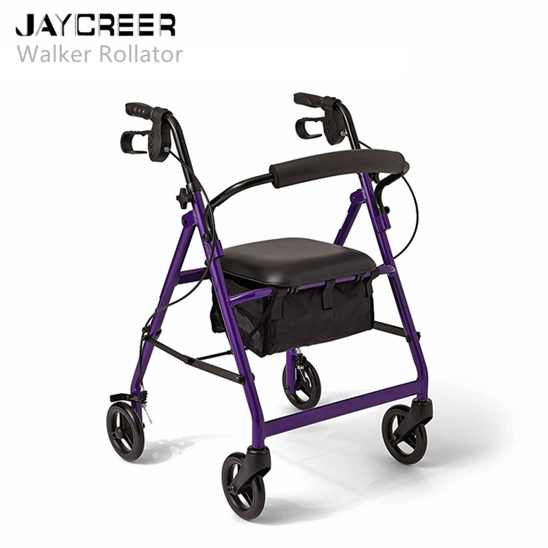 JayCreer Super Light Rollator Lightweight Aluminum Loop Brake Folding Walker Adult W/height Adjustable Seat By Legs And Arms