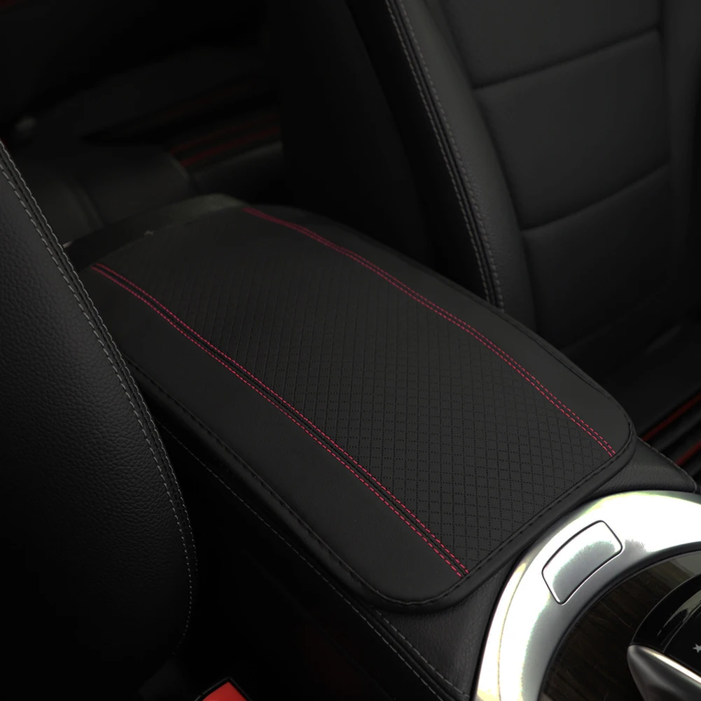 Almohadilla para reposabrazos de coche, cubierta protectora de reposabrazos Central antideslizante de doble línea en relieve de cuero y fibra, accesorios universales de estilo para automóvil: Verde