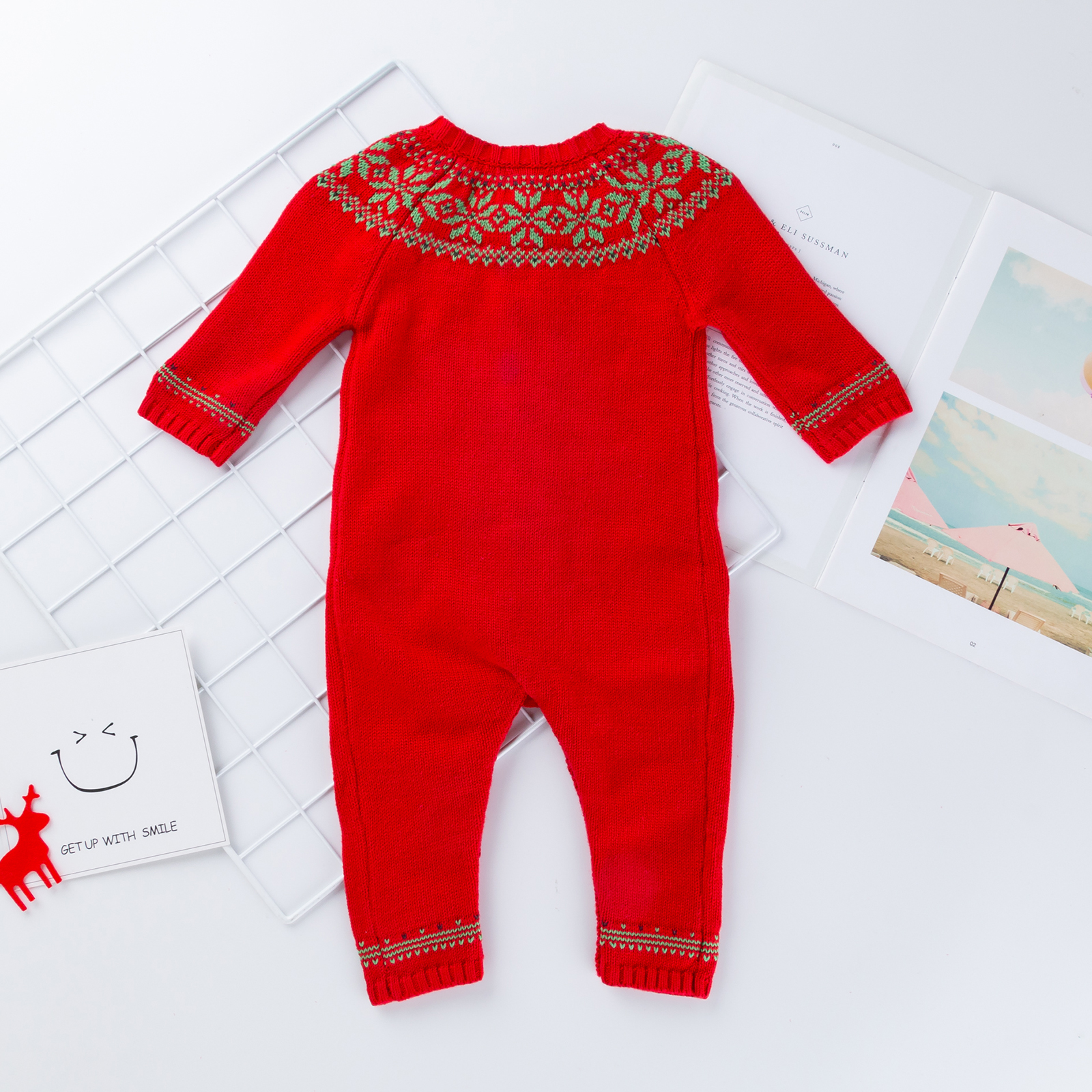 Kerst Dag 0-24 Maanden Baby Peuter Baby Meisjes &amp; Jongens Jurk Lange Rode Jumpsuit-Kids Kleding-Gebreide Katoenen