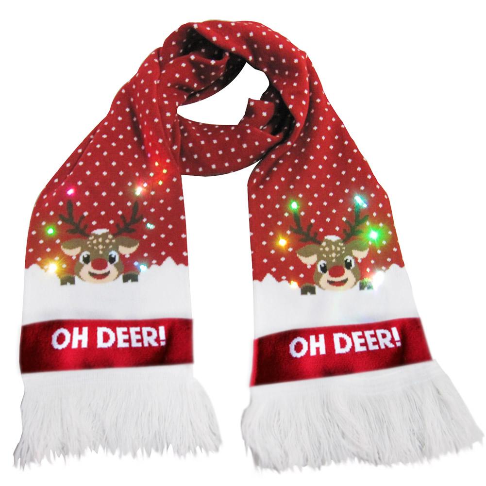 Lysende tørklæde varm strik kvast tørklæde til juledekoration lys op strikket hat til barn voksen til julefest: B