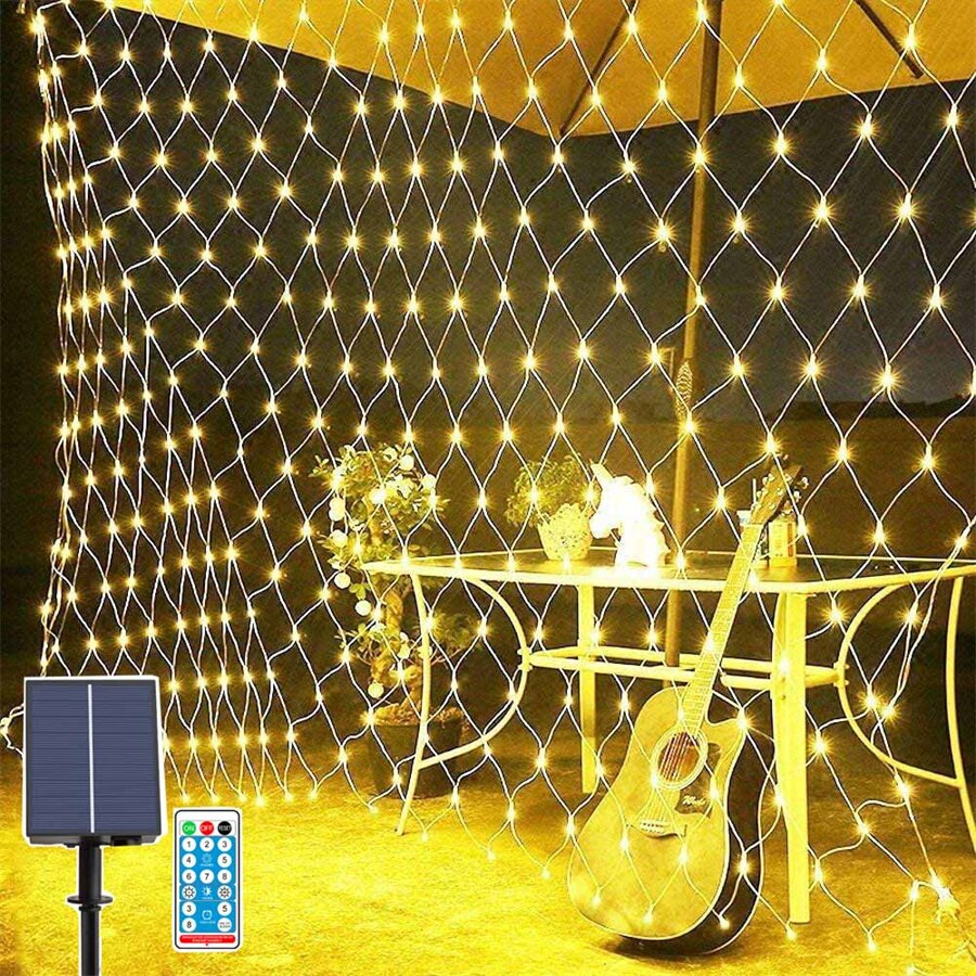 Filet lumineux solaire LED 3x2M 6x4M, rideau lumineux en maille pour fenêtre, décoration féerique pour mariage, noël et