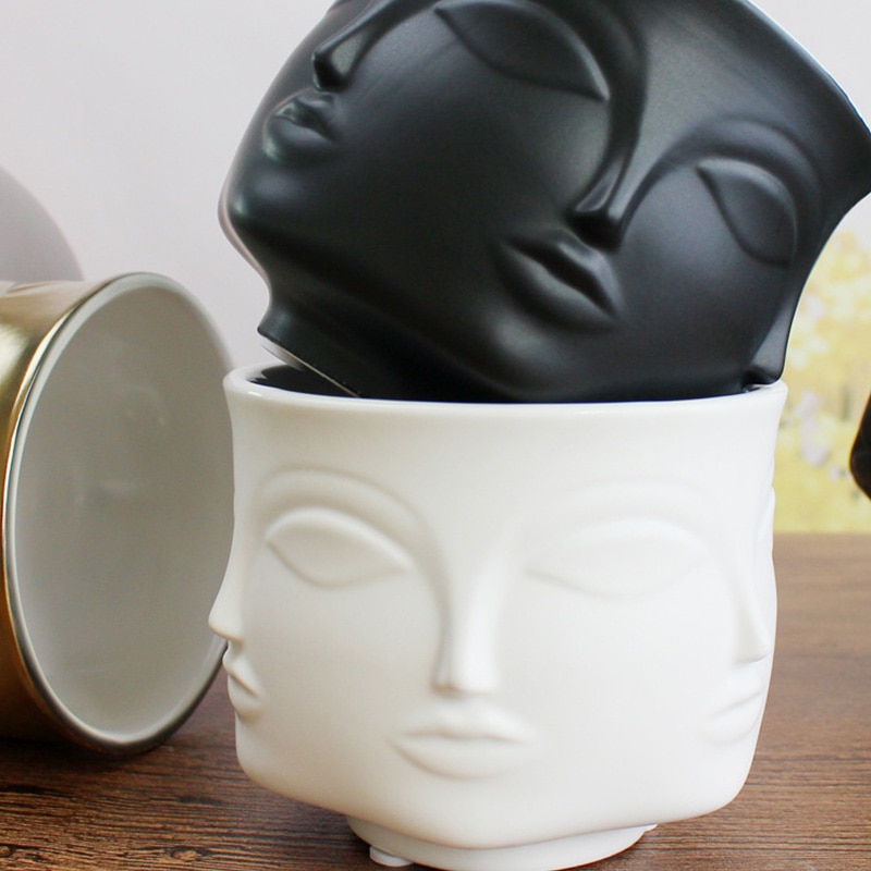Nordic Potted Plants Flower Pot Man Face Flower Vase Home Decoration Accessories Ceramic Vase for Flower Succulents Pot Planters