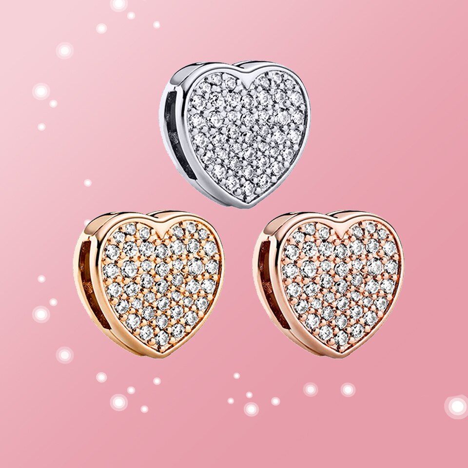 925 Sterling Silber Reize 3 farben Funkelnden CZ Herz-förmigen schnalle Original Reflexion passen Original Silber Armbinde