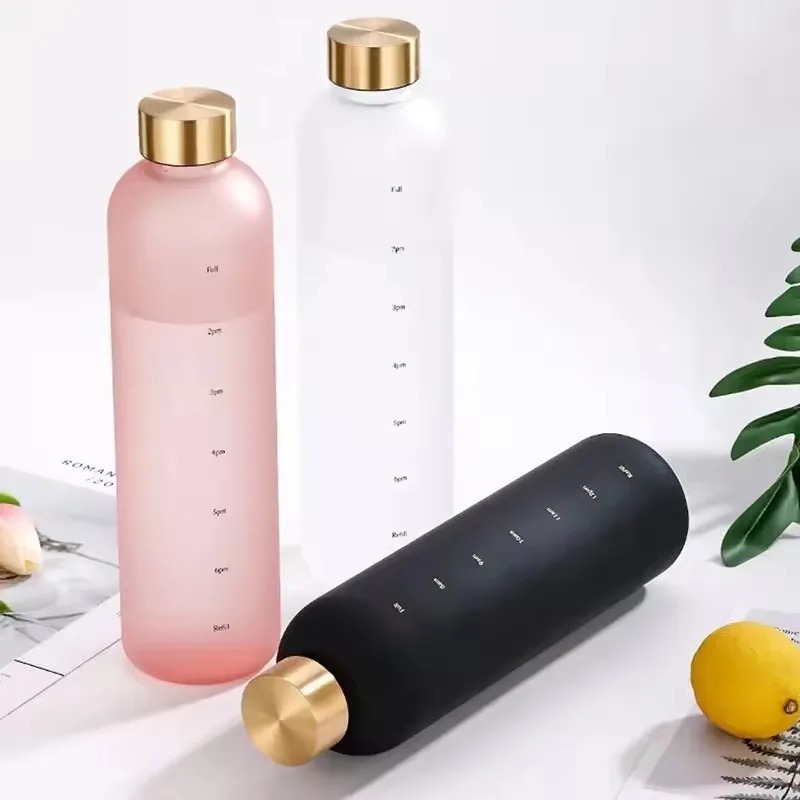 1l vattenflaskor med tidsmarkör 32 oz fitness sport utomhus resor bärbara läckagesäkra dricksglas bpa-fria frostade dryckesflaskor
