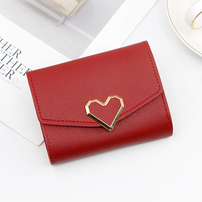 Kleine Vrouwen Portemonnee Leuke Dames Portemonnee PU Lederen Vrouwen Portefeuilles voor ID Bankkaart Verandering Clutch Bag Rood zwart Roze: Rood