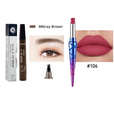 2 stk øjenbrynspen vandtæt fire-klø øjenbryn nuance makeup fire farver øjenbryn blyant brun sort: 04-106