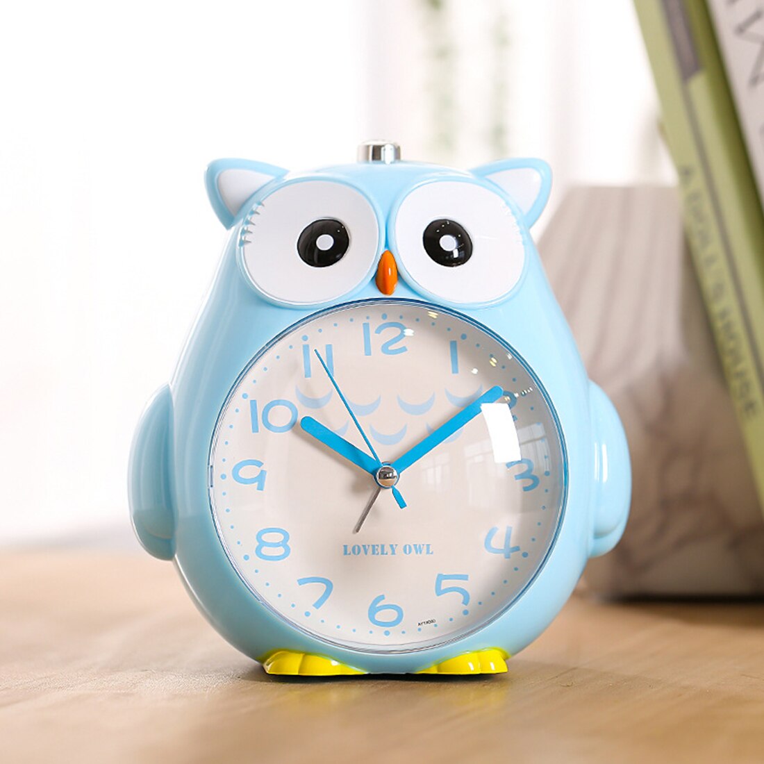 Cute Owl Table Alarm Clock For Student Lovely Cartoon Quartz Movement Beside Children Home Decoration Clock: Blue
