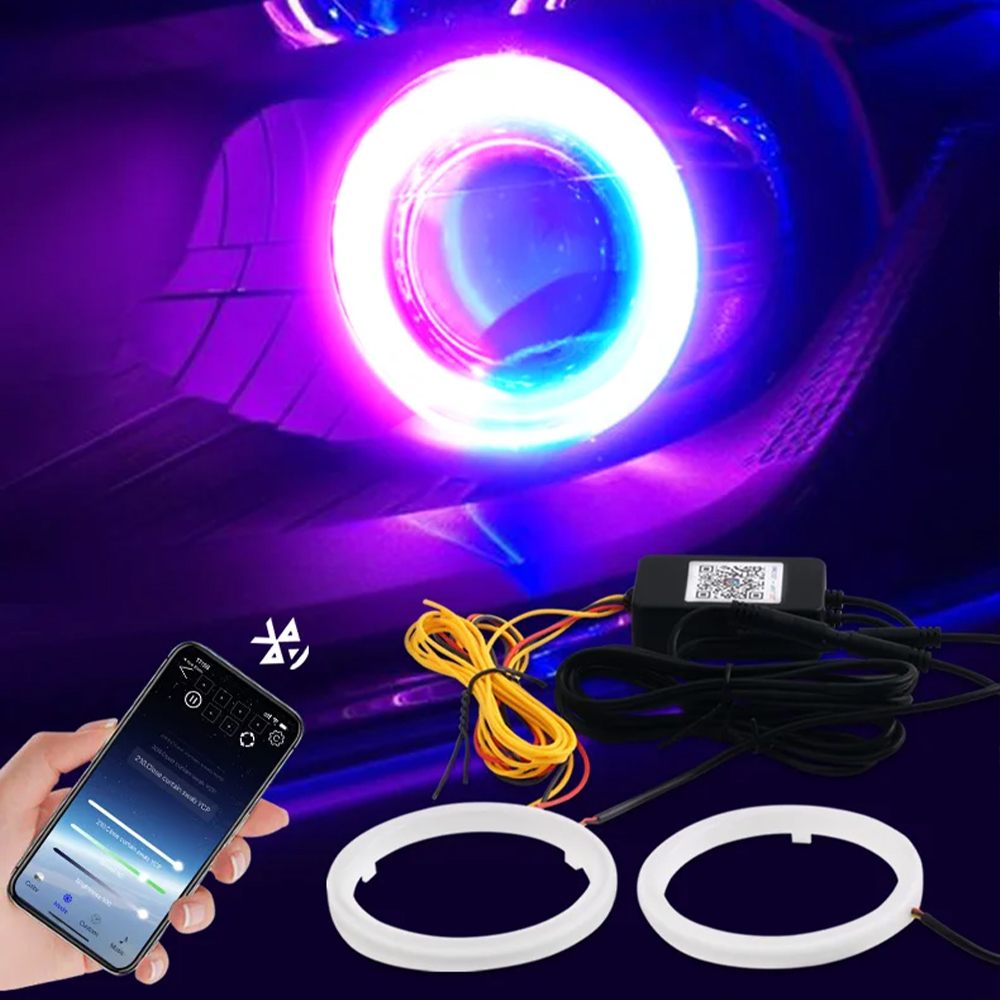 2 pièces RGB coton LED yeux d'ange Halo anneau 60/70/80/90/95/100/110/120mm phare LED lampe pour voiture moto DRL yeux APP contrôle