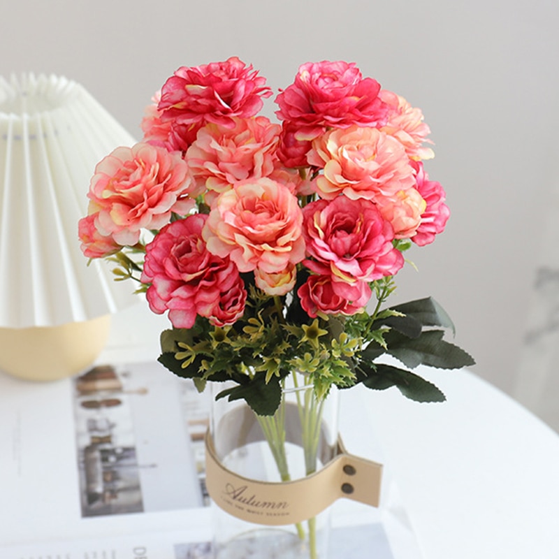 Roze Kunstbloemen Zijde Pioen Met Plant Laat Papieren Bloemen Muur Decor Bruiloft Decoratie Herfst Blumen Craft Moederdag