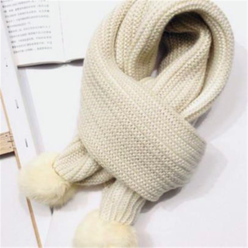 Bufanda de Bola de Pelo de conejo para mujer nueva puerta Este para niños edición de Invierno han cuello a rayas cuello de punto para niño Y58: Y58-Milk white / 2-4 años