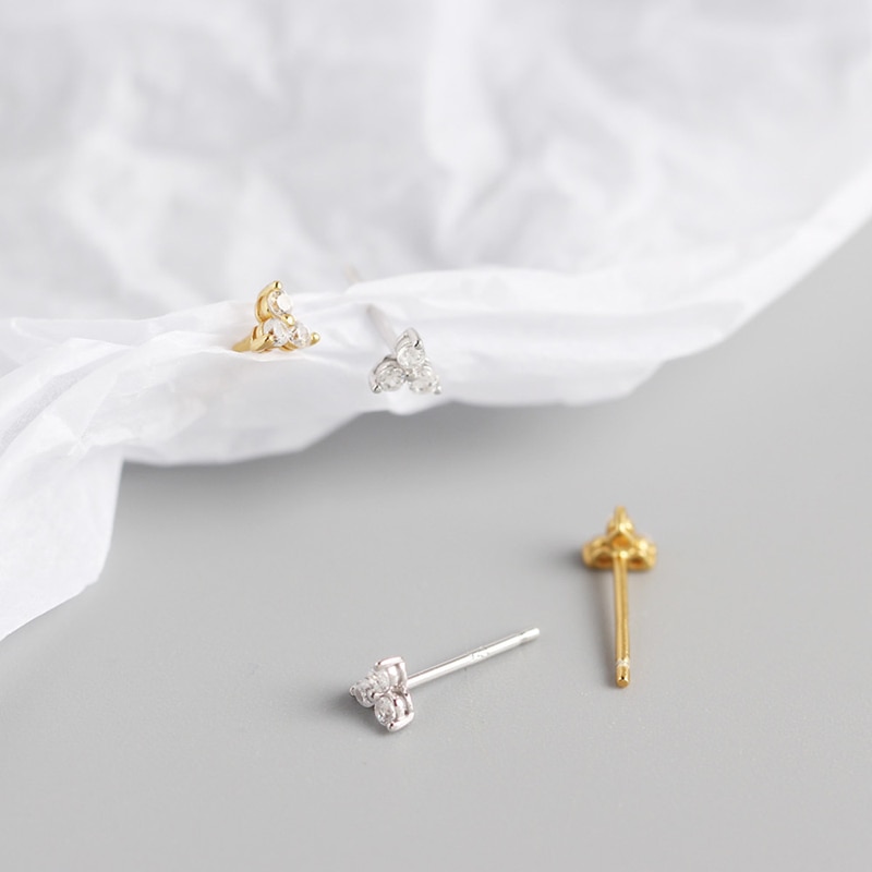 WTLTC 925 Sterling Sliver Mini Cubic Zirconia Stud Earrings 4mm Three Ball Helix Piercing Earrings Delicate Small Earrings Studs
