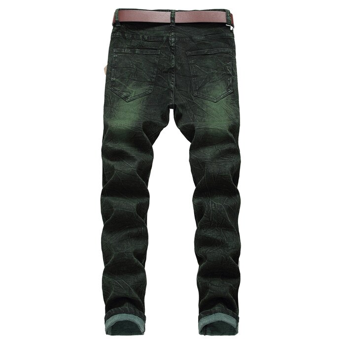 Heren jeans groene hiphop slim biker jeans destroyed fry snowflakes slim fit denim broek elastische streetwear ,6671