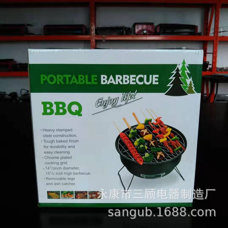 Portable BBQ Grill Round Barbecue Rack Stainless Steel Mini BBQ Charcoal Grill Camping Barbecue Tools