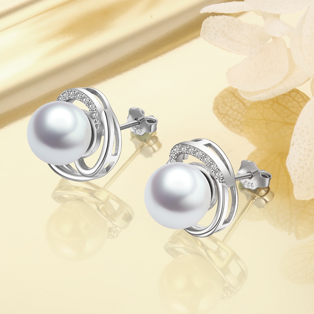 925 Sterling Silver Pearl Stud Earrings for Women Cubic Zirconia Female Wedding Earrings Statement Party Jewelry