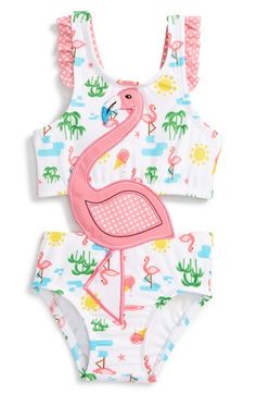 Leuke Baby Baby Meisjes Badpak Flamingo Print Hollow Badpak Zomer Kids Ruches Jarretel Tankini: 24M