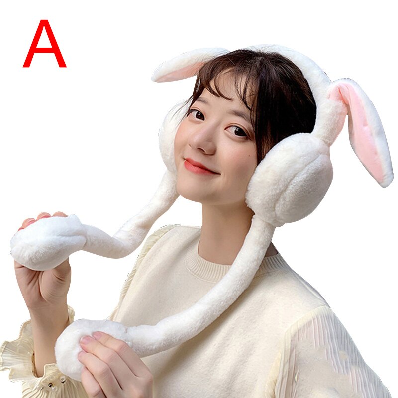 Nyeste søde kvinder ørebeskyttere varme kan flytte airbags kasket plys dans kanin øre efterår vinter