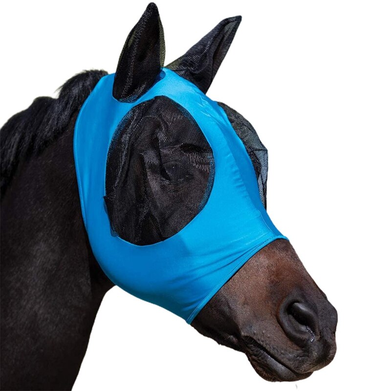 Cavallo volare Maschera con Le Orecchie extra comfort Lycra presa anti-Zanzara Maglia Morbida equino Maschera Testa di Cavallo Della Copertura Confortevole anti volare Maglia: Style1 blu