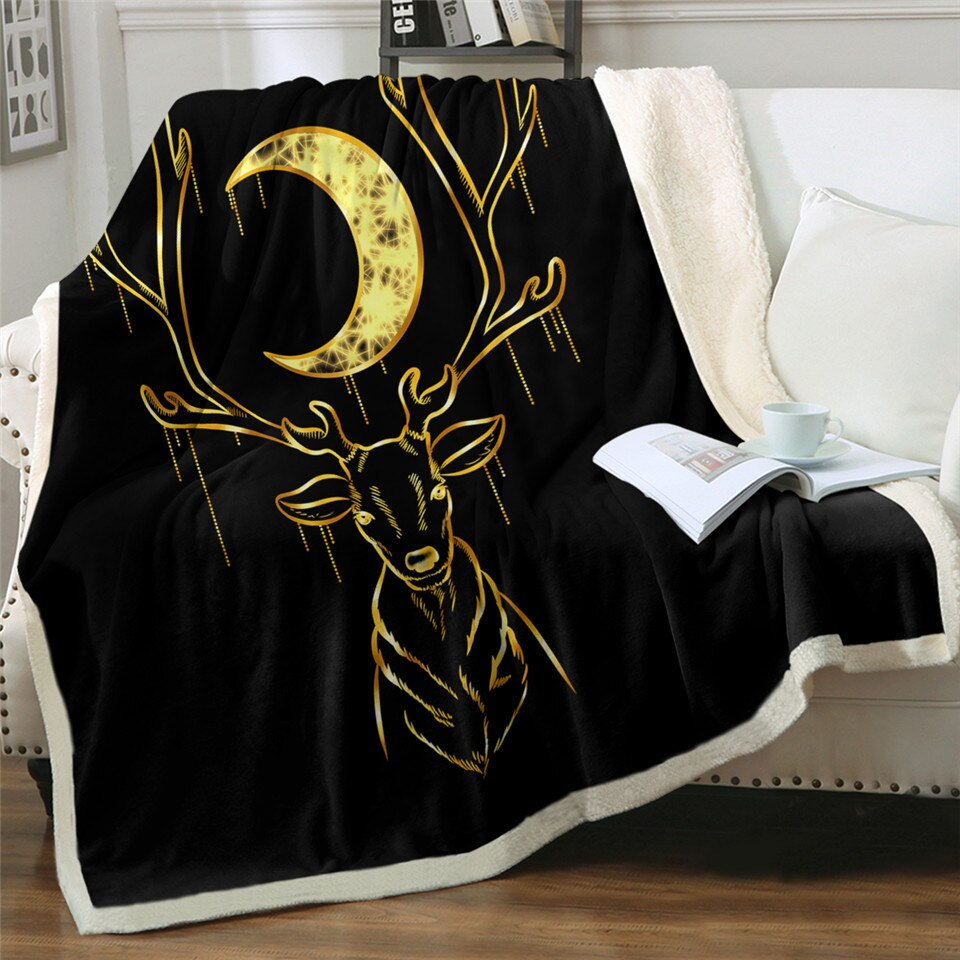 Tygrys przez Taemin Ankh rzut koc luksusowy Sherpa koc czarny złoty miękki pluszowy narzuty zwierząt księżyc cienka kołdra upuszczać statek: jeleń / 130cmx150cm