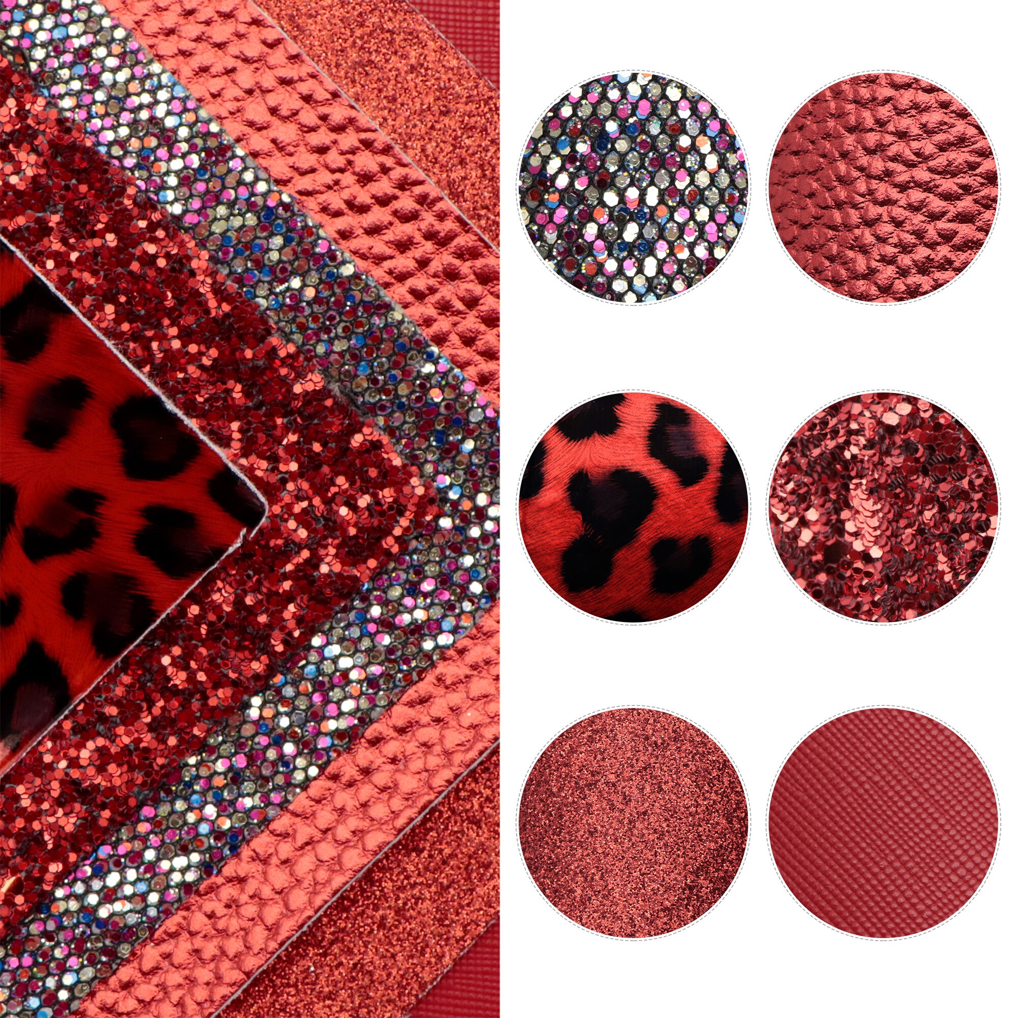 Red Series Assorted Faux Leather Sheets Glitter Velvet Synthetic Leather Vinyl Fabric For Making Earrings Hair Bows A4 ,1Yc15423: 1119834001