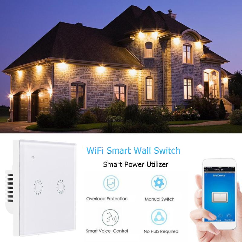 Smart Light Panel Wall Switch 2 Gang Wifi Light Switch US/EU Standard Touch Switch For Alexa Google Home IOS Android EWeLink