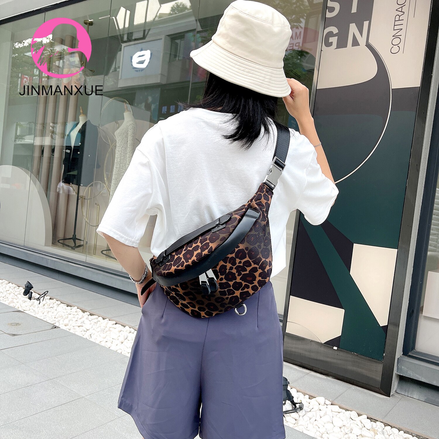 Minicabezal pequeño de para mujer, bolso cruzado con cinturón, a la , de leopardo, para el pecho