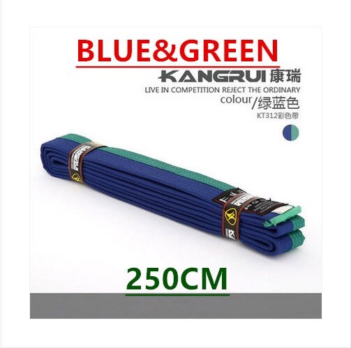 Högkvalitativt svart wtf taekwondo bälte broderi bomullsbälte taekwondo bälte anpassat 2.5m röd blå gul färg karate bälte: Blå grön
