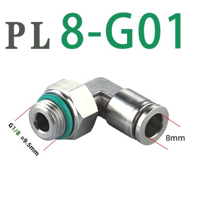 304 stainless steel joint trachea quick coupling 1/8&quot; 1/4&quot; 3/8&quot; 1/2&quot; BSP pneumatic quick coupling elbow male thread G thread: PL8-G01