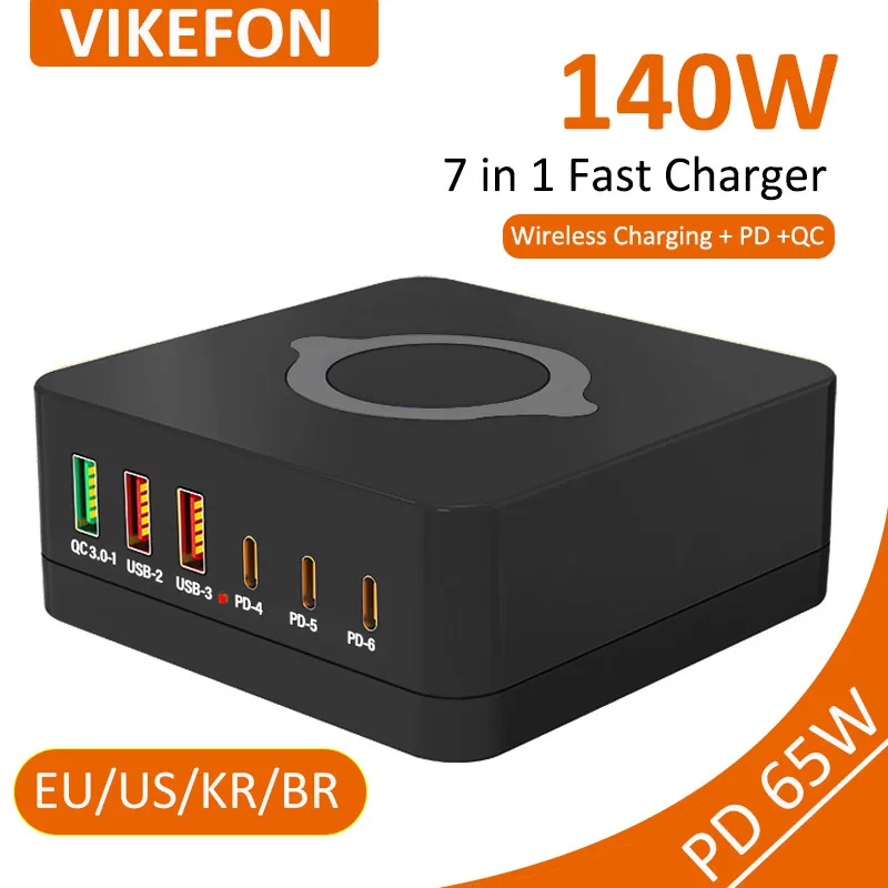 140w gan lader multiport trådløs stasjonær lader usb type  c 100w pps  pd 65w qc hurtigladestasjon for bærbar pc nettbrett telefon