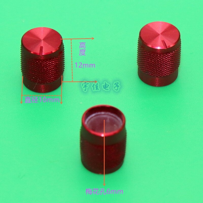 Perilla pequeña de aleación de aluminio rojo, potenciómetro codificador, tapón de ajuste, cubierta de perilla, tapa, eje de flores, 6mm, 10x12mm, 5 uds.