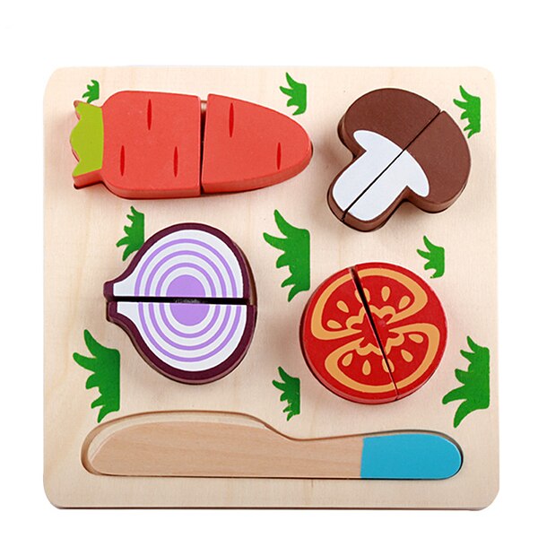 3D Wooden Puzzle Cutting Fruits Vegetables String Pretend Play Learning Early Educational Toys For Children Kids: D